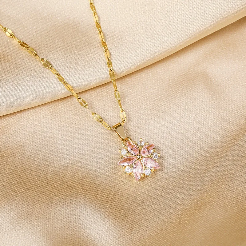 جديد لطيف رومانسية الوردي ساكورا قلادة الفولاذ المقاوم للصدأ القلائد للنساء الكورية موضة أنثى مثير سلسلة الترقوة مجوهرات هدية
