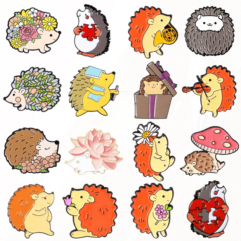 Acquisition Books Love Puzzle Violin Hedgehog Metal Badge Punk Lapel Pins Jewelry Accessories Cute Hedgehog Enamel Pin Flower