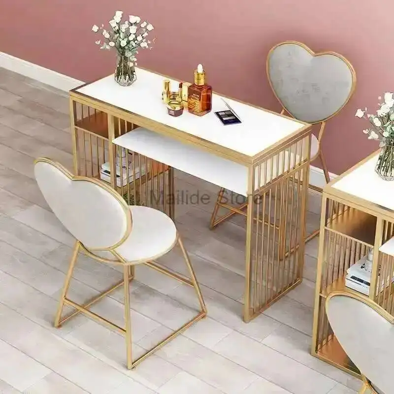 

Nordic Nail Luxury Beauty Light Tables Salon Manicure Table and Chair Set Fashion Ins Salon Furniture Single Tables for Manicure
