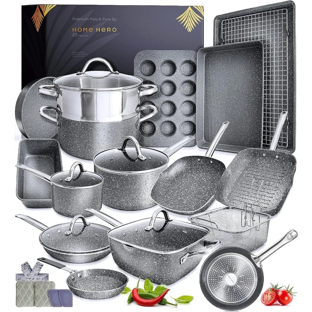 23 Pcs Pots And Pans Set Non Stick - Induction Compatible Kitchen Cookware Sets + Bakeware Sets - Non Stick, PFOA Free