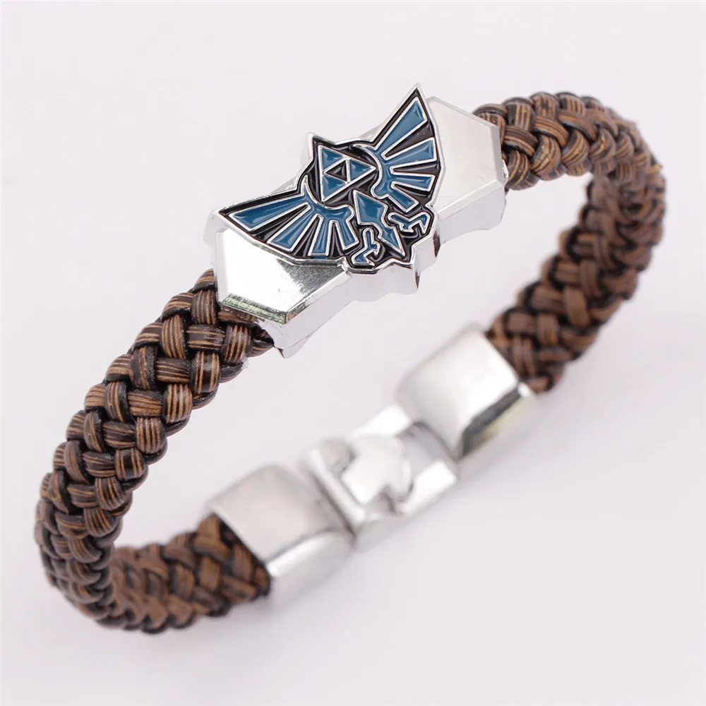 Legend of Zelda-pulsera con colgante de esmalte azul para hombres y mujeres, brazalete de punto con eslabones al pasado, joyería de Cosplay para fanáticos, regalo