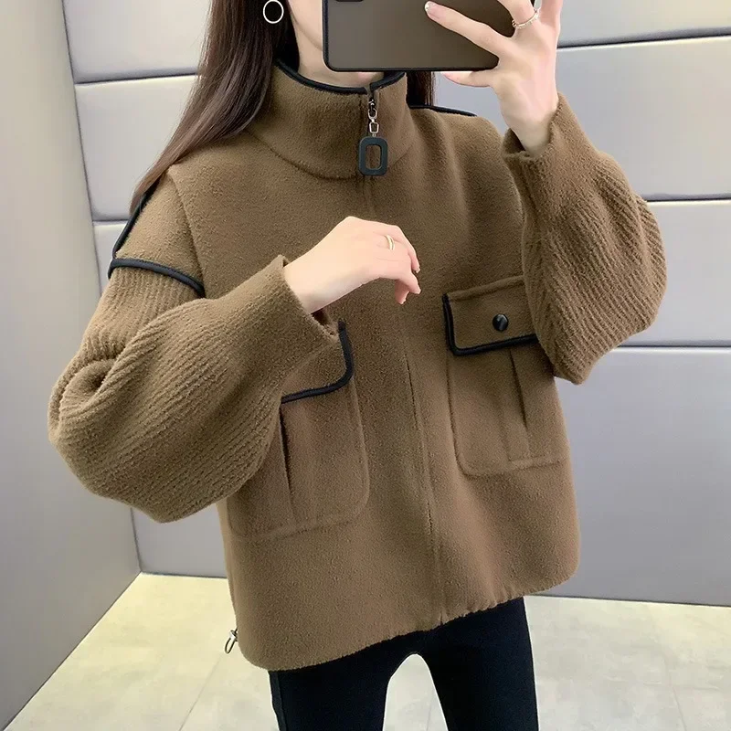 

Winter woolen jacket women's autumn and winter 2024 new short loose thickened popular casual double-sided woolen top