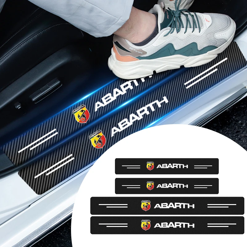 4Pcs Car Door Plate Carbon Fiber Threshold Protector Sticker Decals Car Goods for Abbas Abarth Punto 124/125/500 Stilo Ducato
