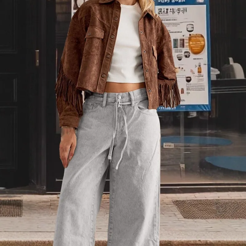 

Blouse Jacket Women's Lapel Fringe Long Sleeves Streetwear Trendy New Comfortable Casual Minimalist Niche Versatile Fashionable