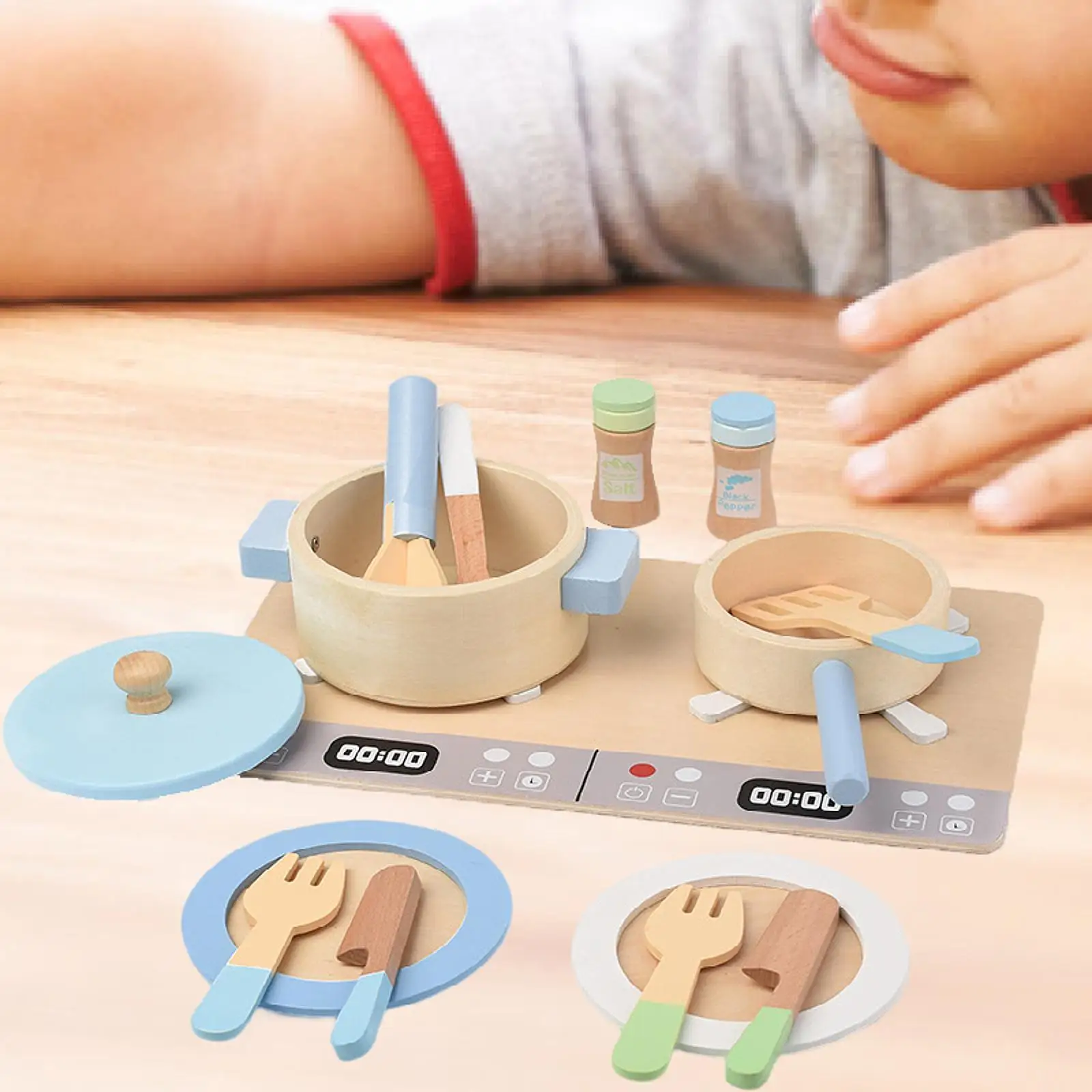 Simulazione in miniatura cucina giocattolo cucina padella Playset simulazione prescolare bambini finta gioca giocattolo in legno regalo modello fai da te