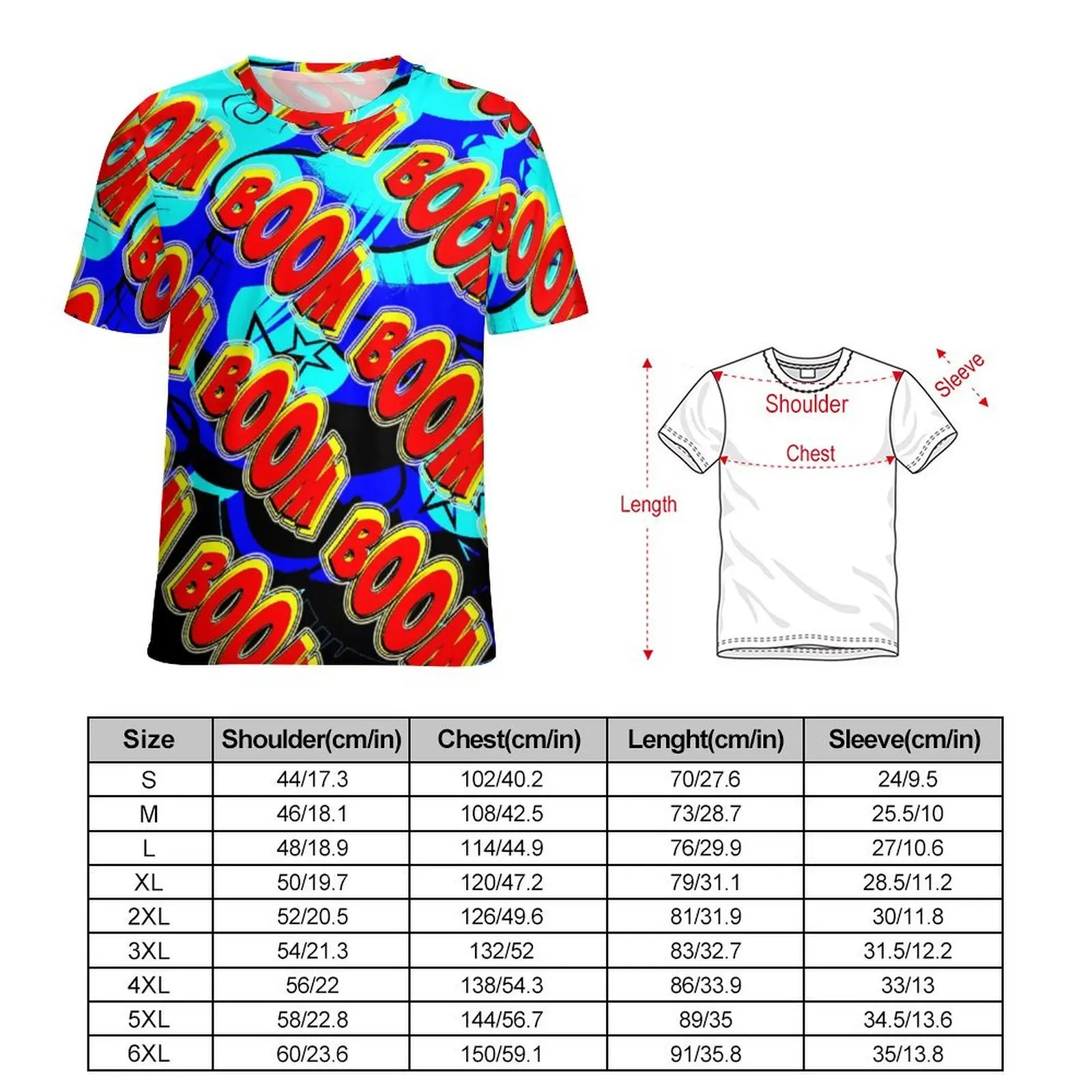 Men Boom Letter Print T Shirt Pop Art Retro T-Shirts Short Sleeve Graphic Tshirt Hot Sale Summer Street Style Big Size Tees