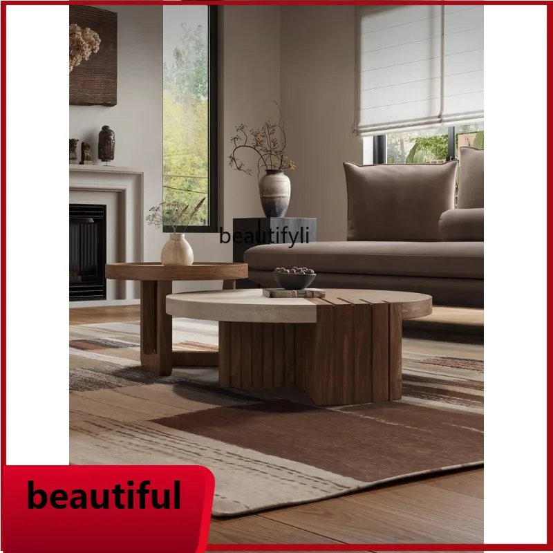 

X Coffee table combination villa living room, creative medieval walnut leather size tea table