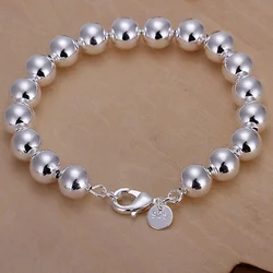 Fine 925 Sterling Silver Bracelets Fashion Charm 10MM Beads Chain Jewelry High Quality Women Lady Party Gift 20cm