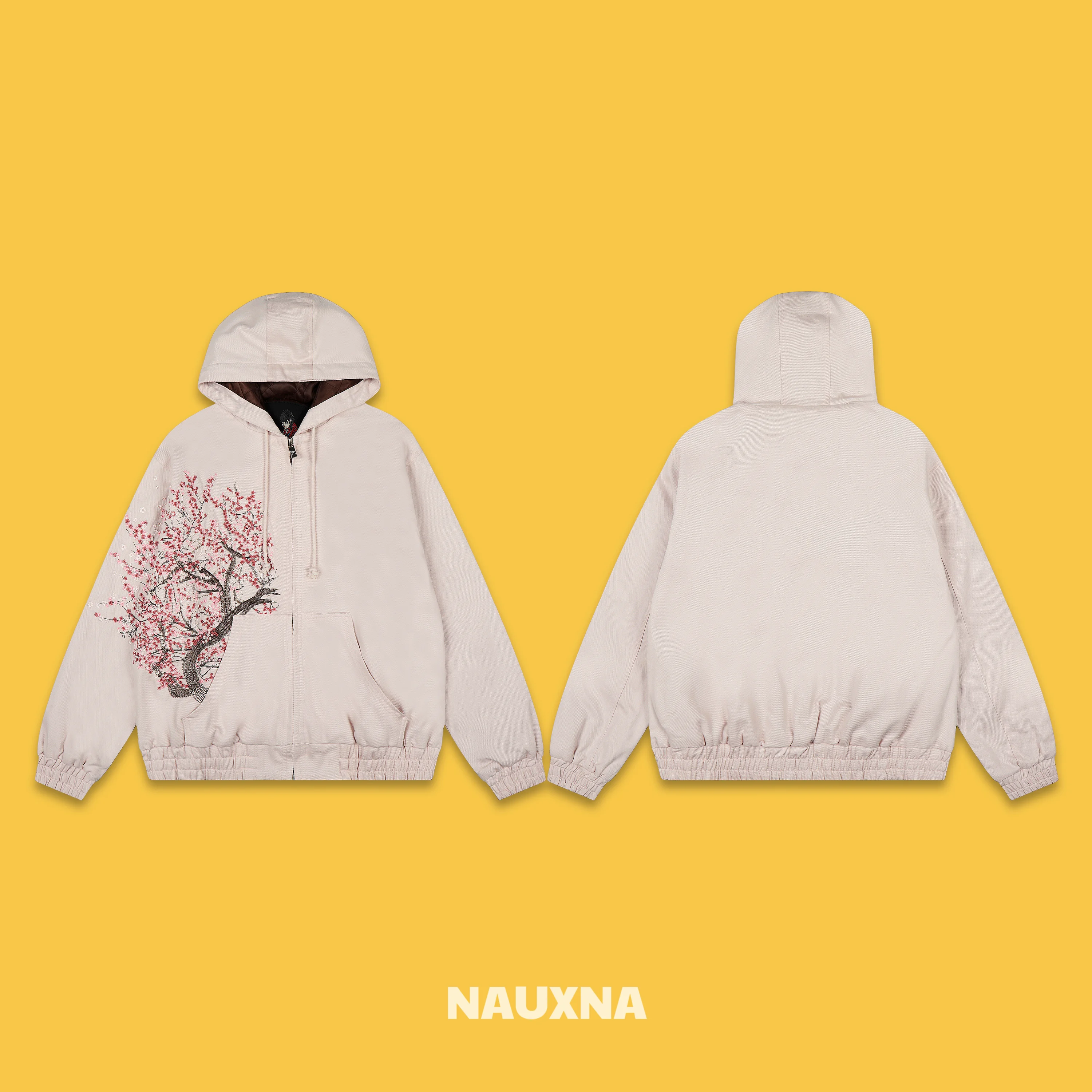 

Тяжелая вышивка с логотипом Сакуры, капюшоном на молнии, тюремное теплое зимнее хлопковое пальто, молодежное модное повседневное длинное пальто на молнии све