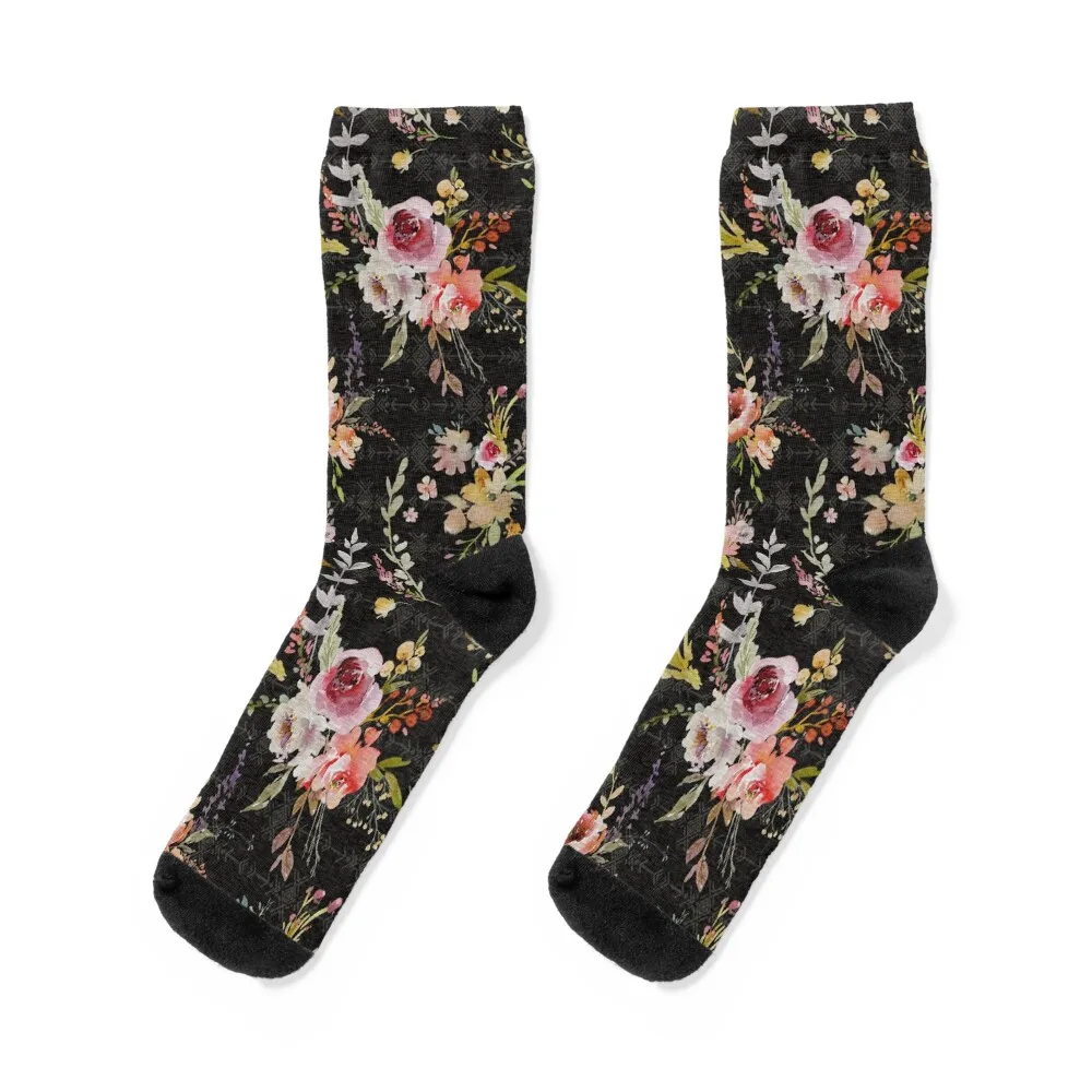 

Boho Meadow Floral - Black Socks japanese fashion hip hop funny gifts Crossfit Boy Socks Women's