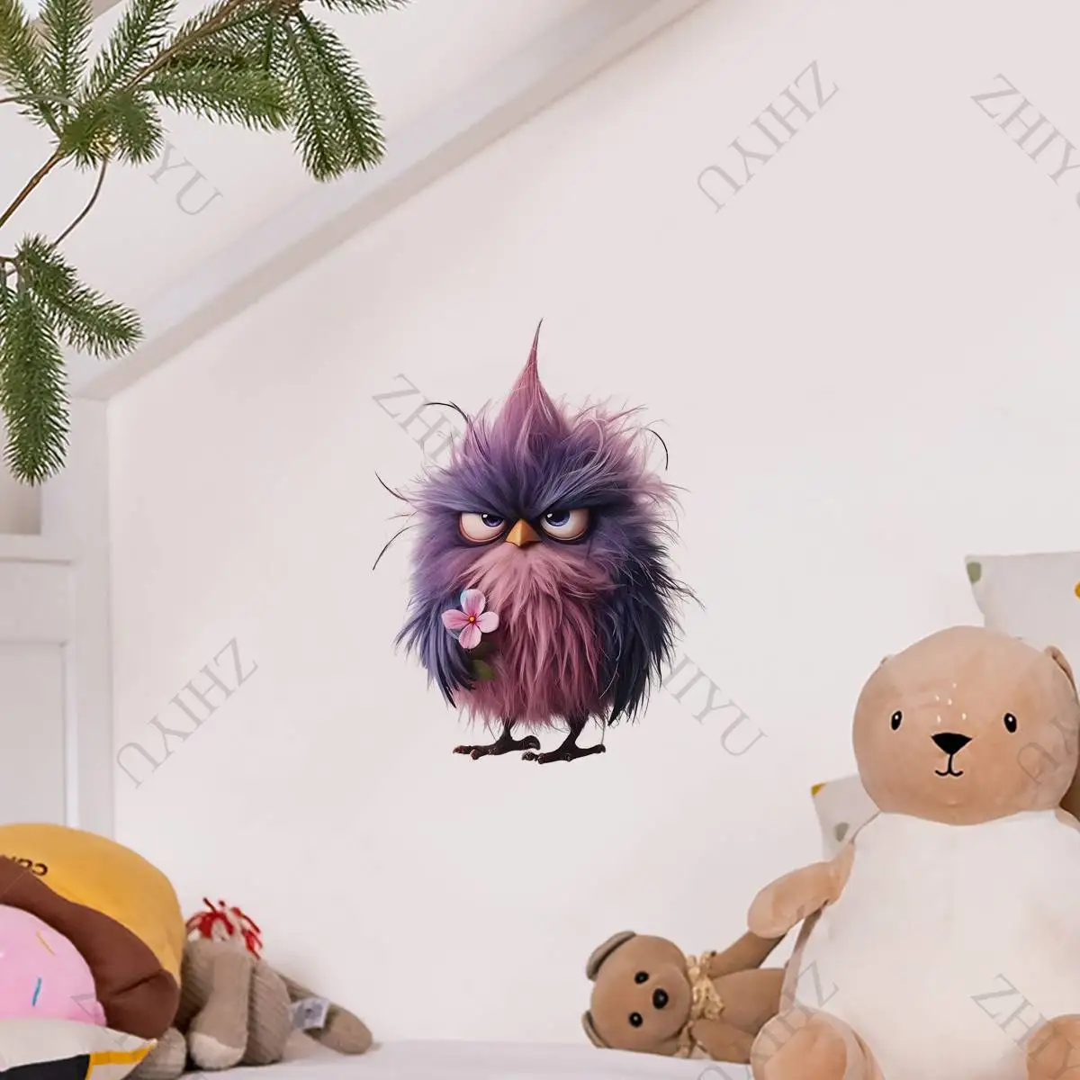 ZHIYU لطيف الطيور البومة الكرتون الجدار ملصق للحمام المرحاض ديكور هيرون الحيوانات خزانة للغرفة المعيشة الثلاجة خلفية