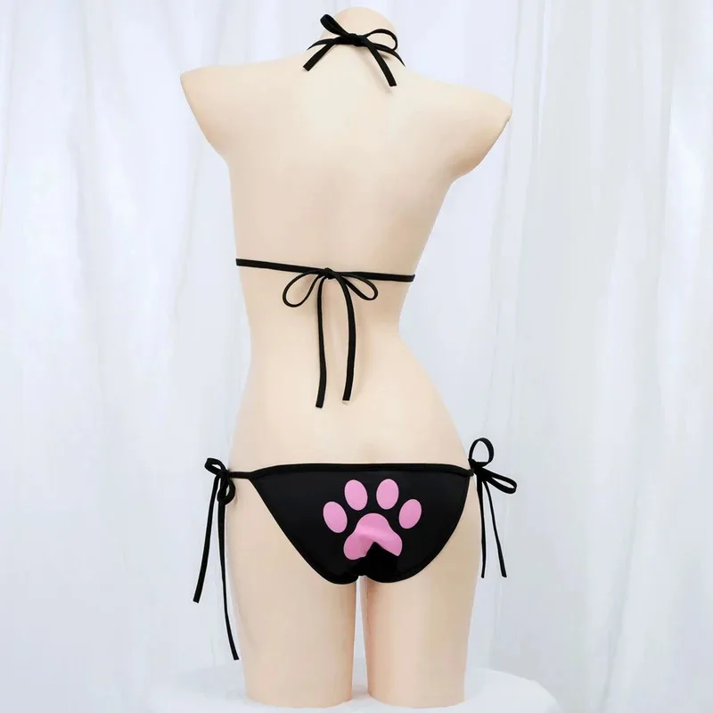 l2025l New Anime Kawaii Girl Cute Cat Paw Bikini Swimsuit Women Claw Pattern Three Point  Underwear Set Costume Cosplay