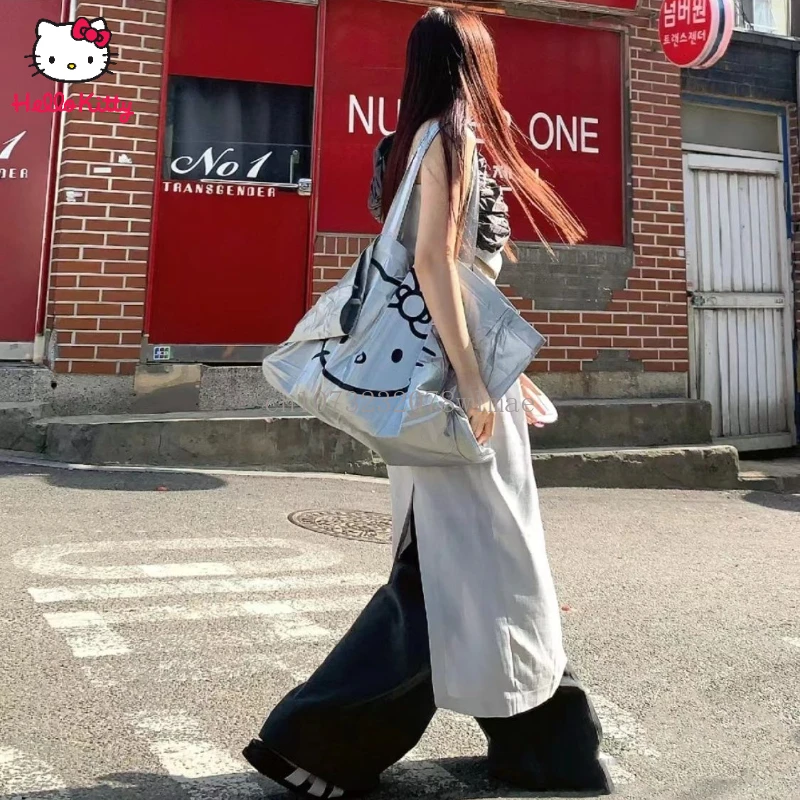 Women Y2k Hello Kitty Tote Bag Large Capacity Travel Bag Soft Leather Portable Makeup Wash Commuting Storage Bags Girls Gifts