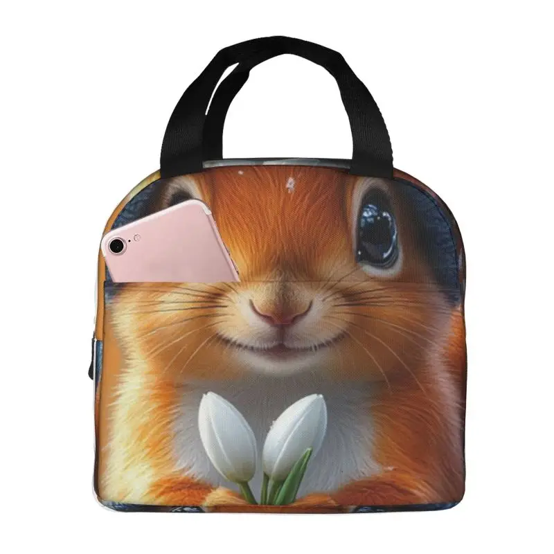 Custom Cute Squirrel Lunch Bag Women Cooler Warm Insulated Lunch Box for Camping Travel Food Picnic Tote Bags