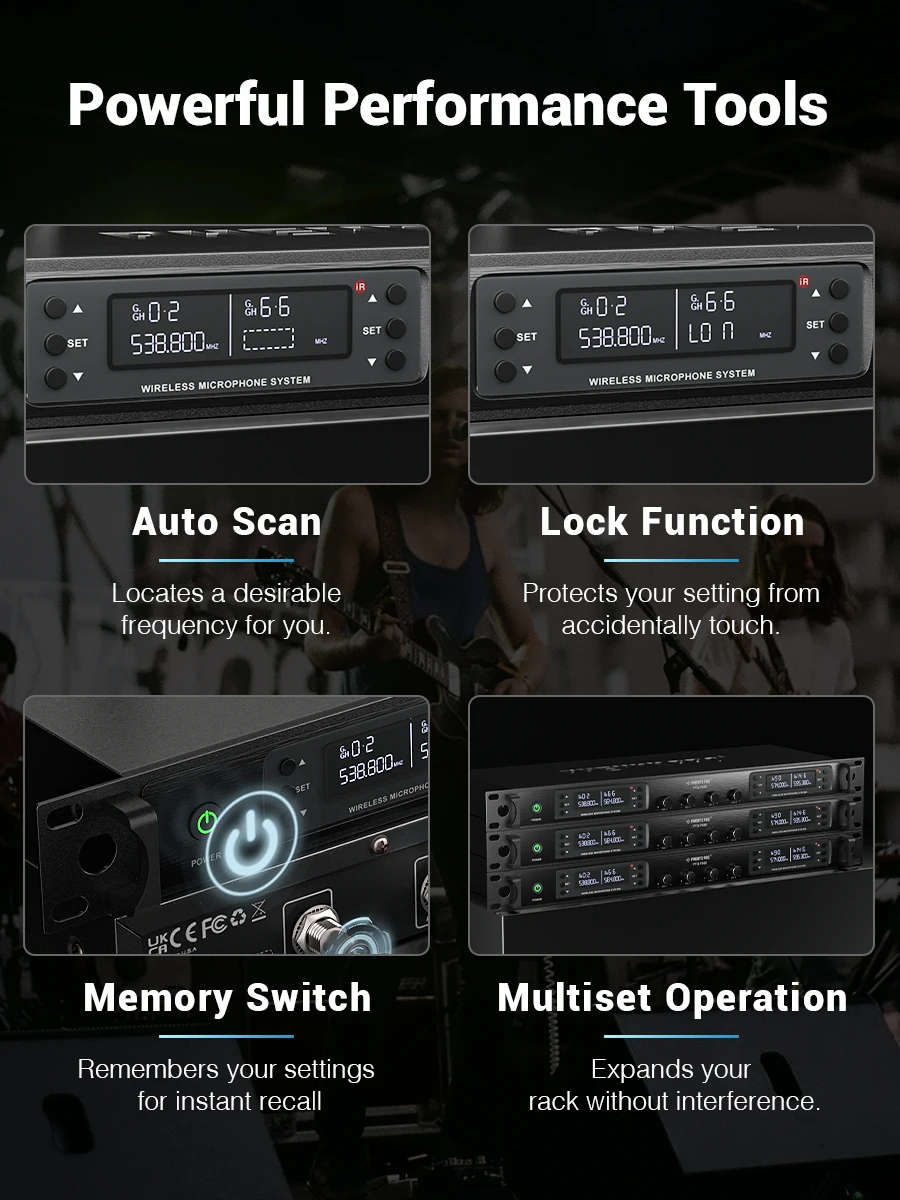 Bezprzewodowy system mikrofonowy UHF Phenyx Pro PTU-7000 z mikrofonami ręcznymi 4x40 kanałów Automatyczne skanowanie Wybierana częstotliwość dla kościoła — zdjęcie produktu 5