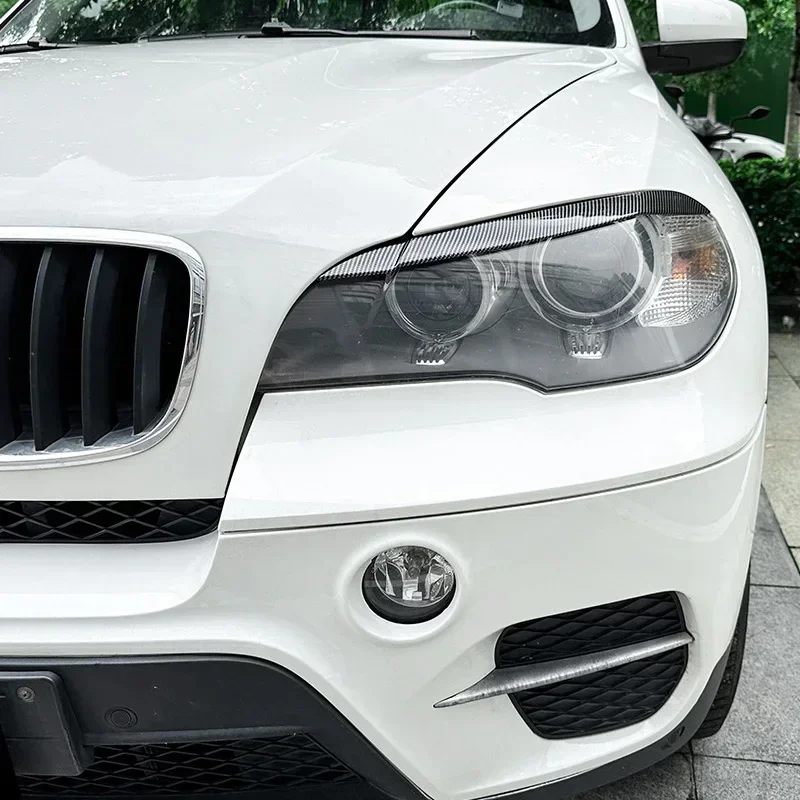 

For BMW X5 E70 Car Headlight Lamp Eyebrows Cover Trim Auto Eyelids Lids Head Light Eyebrow Gloss Black Carbon Fiber 2008-2013