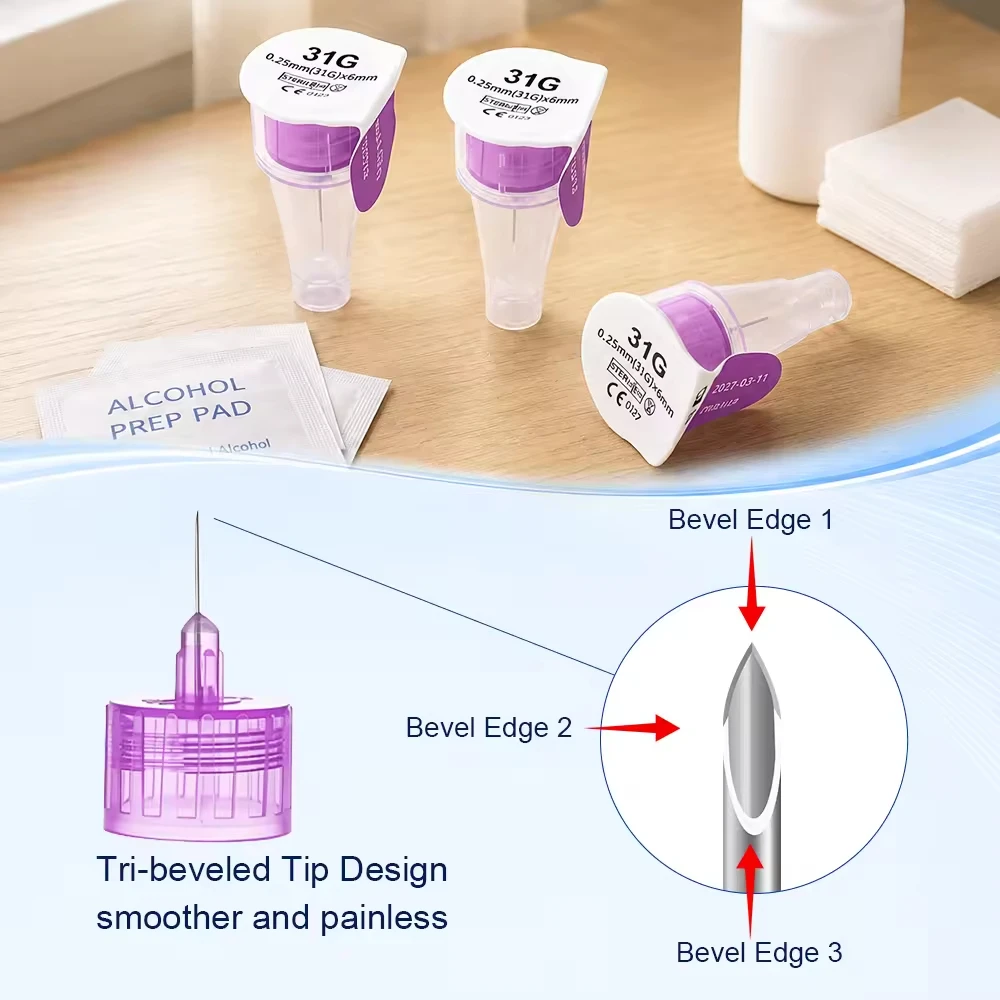 Disposable Insulin Injection Pen Needle 100Pack 31G 32G 4/5/6/8mm Independent Packaging Universal Fit Insulin Cartridge