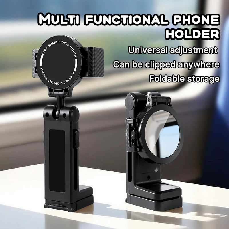 

Foldable Travel Phone Holder 360° Rotating Handsfree Magnetic Airplane Phone Stand with Mirror Portable Magsafe Stand