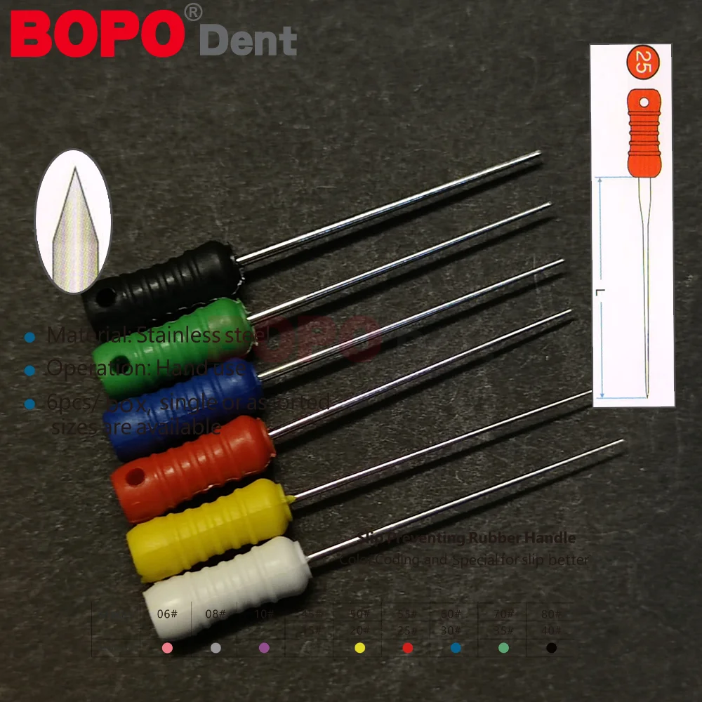 6pcs/Pack Dental Tapered Finger SPREADERS FILES Stainless Steel Endo Root Canal S Files Hand Use Dentistry Endodontic Tool15-40#