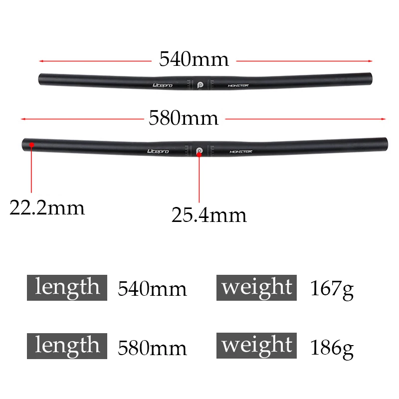 Litepro 25.4mm*540/580 MTB Handlebar Aluminum Alloy Mountain Bike Handle Bar Flat Steering Wheel for Bicycle Bike Accessories