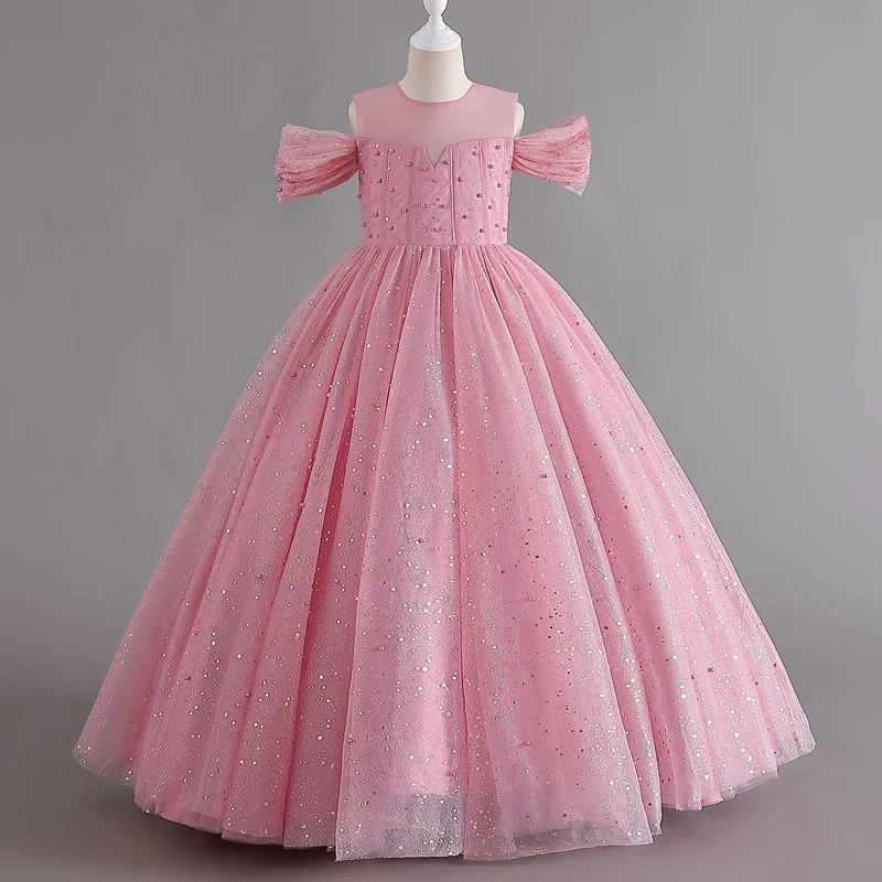 Girl evening dress off-shoulder heavy industry gauze Peng Peng Princess elegant sweet dress dinner piano performance 1308