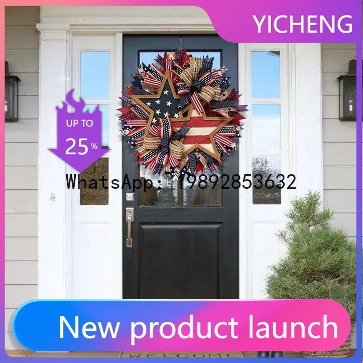 

ZZ Home Independence Day Wreath Patriotic Star Wreath Wall Hanging Festive Atmosphere Decoration Pendant