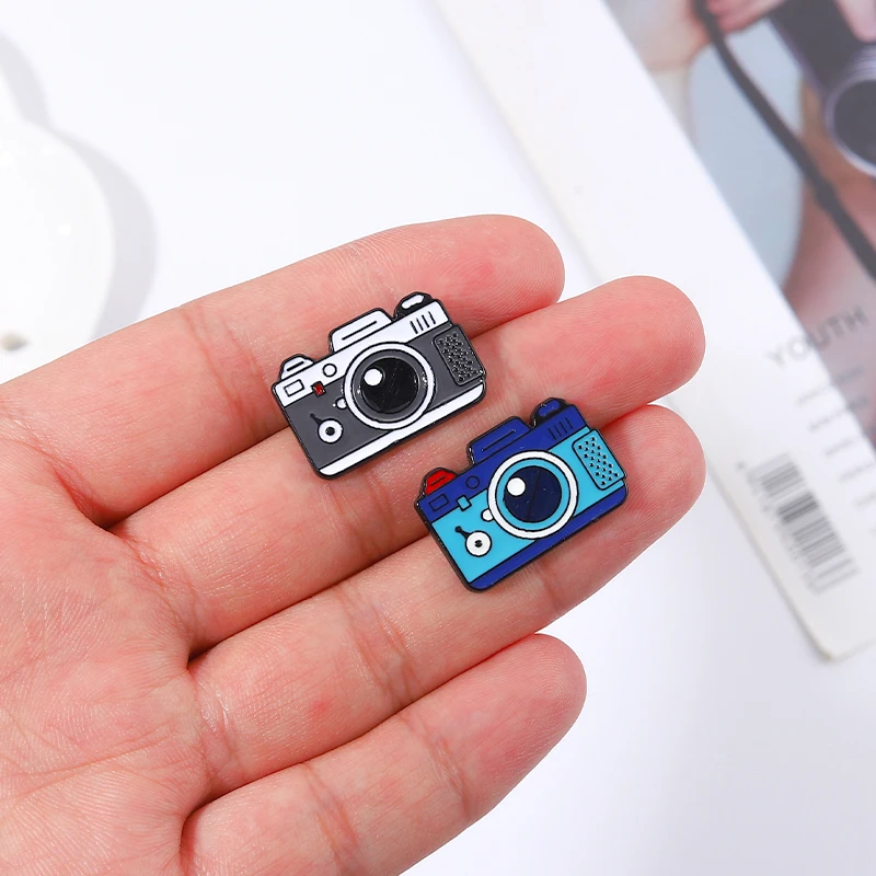 4 Styles Camera Enamel Pins Custom Brooches Lapel Badges Cartoon Travel Outdoors Jewelry Gift for Kids Friends