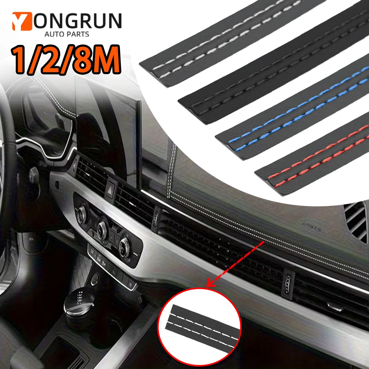YONGRUN 1PC Automotive Interior Strip Selbstklebende Instrumententafel Leder Dekorative Streifen Automotive Interior Zubehör