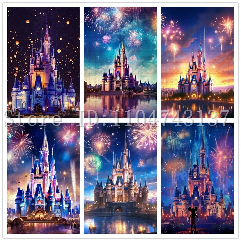 

108/300/500/1000 Pieces Disney Castle Puzzles Disneyland Firework Scenery Jigsaw Puzzles Intelligence Education Game Toys