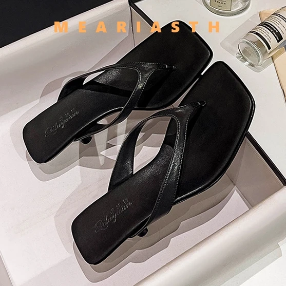 

Summer leather Women Clip Toe Slippers Comfort Low Heel Slides Shoes Ladies Flip-flops Casual Dress Street Style Sandalis