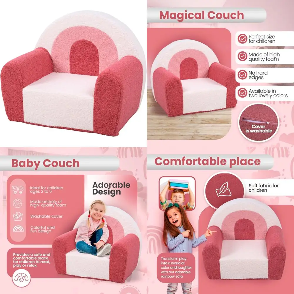 

Разноцветный розовый радужный диван для малышей — мягкая мебель для игр для детей, идеально подходит для детских комнат и детских комнат