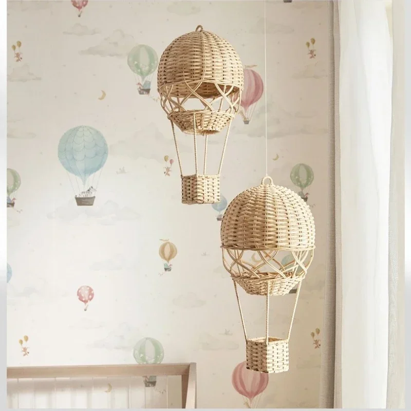 Nordic Rattan Wall Hanging Handmade Woven Bell Hot Balloon Christmas Home Decoration Pendant Kid Room Decor Baby Photograph Prop