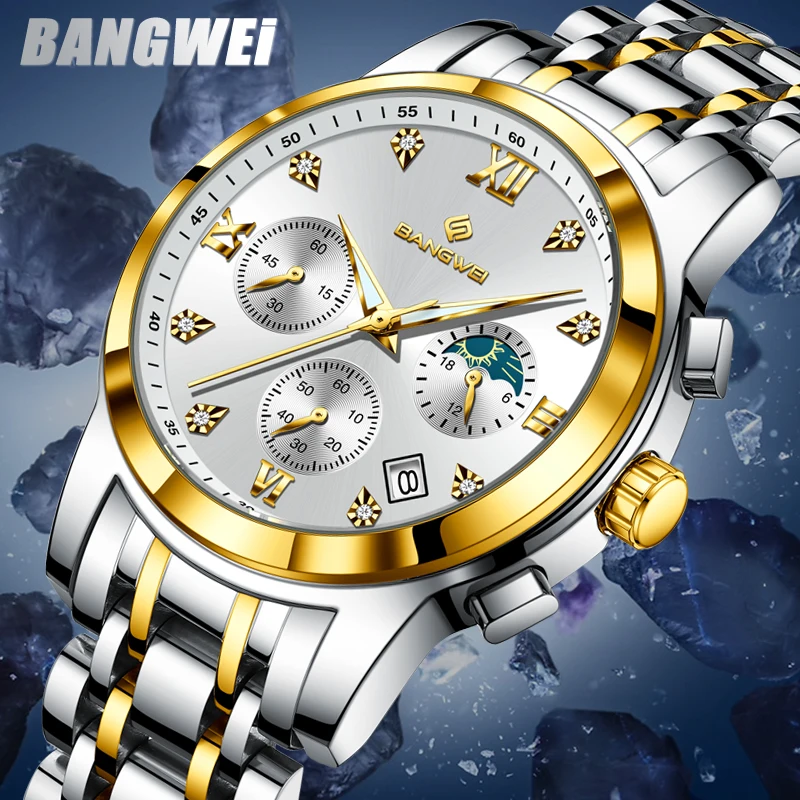 

BANGWEI 2026, оригинальные кварцевые наручные часы, модные роскошные часы LIGE, мужские водонепроницаемые светящиеся стальные мужские часы, подарки Reloj