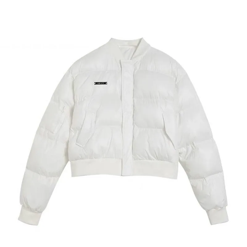 سترة مبطنة بالقطن الأبيض للنساء شتوية قصيرة على الطراز الأمريكي معاطف بيسبول فضفاضة للفتيات خفيفة الوزن وناعمة ودافئة سترات الخبز #5