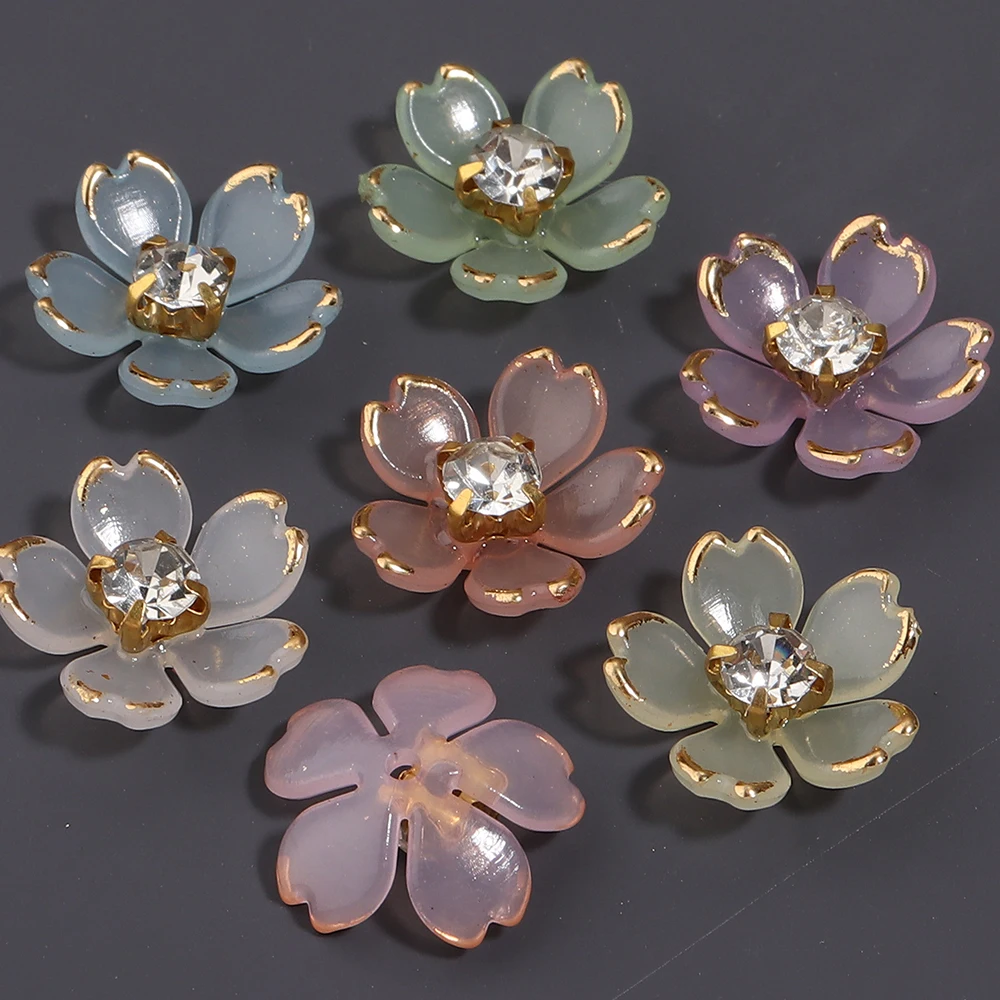 50 Stück ﻿ 14mm Acrylblumen-Strass-Aufnäher, Dekorative Perlen, Bauhinia-Blumen-Basis für Schmuckherstellung, Kleidung, Kopfbedeckungen – Detail 4