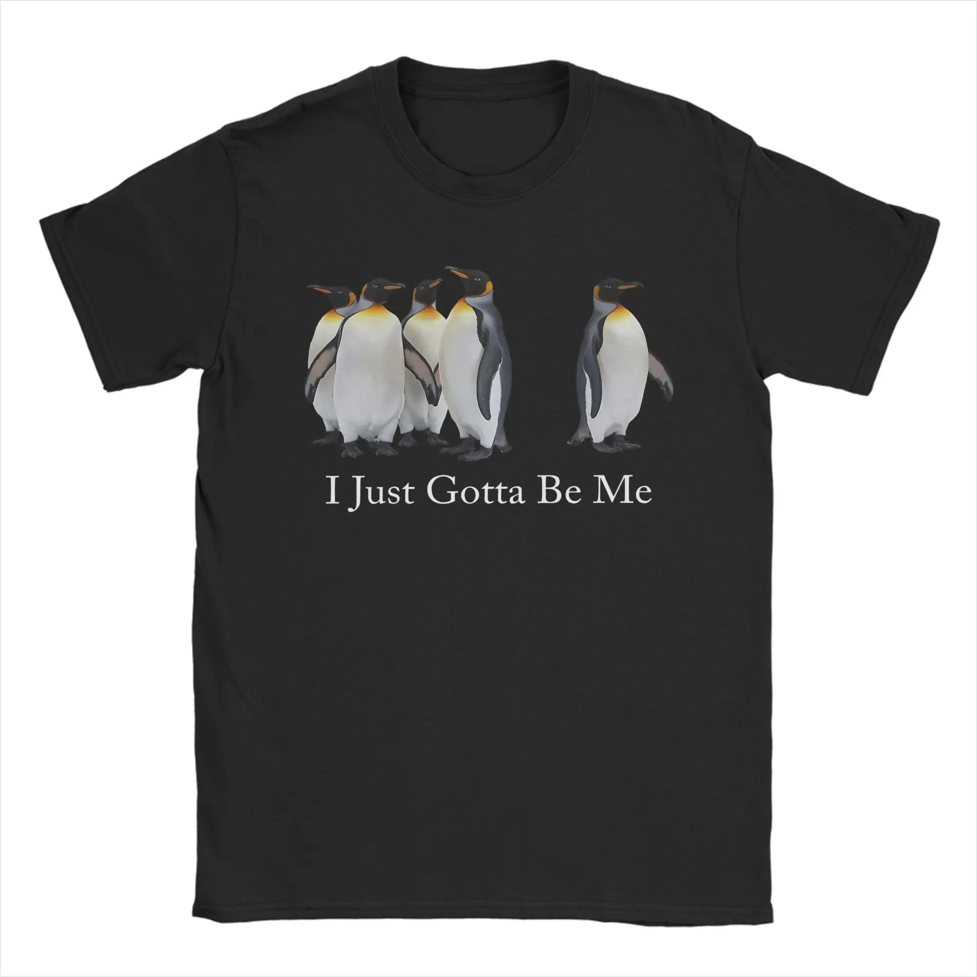 

Футболка I Just Gotta Be Me с цитатой пингвина, мужская футболка Crazy Pure Cotton, футболки с круглым вырезом и короткими рукавами, идея подарка, одежда