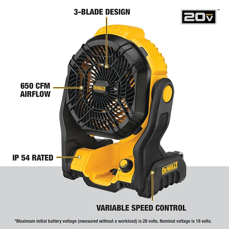 DEWALT DCE512 Jobsite Fan 20V Portable Outdoors Camping Cooling 3000RPM Hair Dryer Equipment Bare Tool