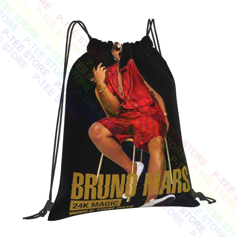 8769-Bruno Mars 24K Magic World Tour 2018 Drawstring Bags Gym Bag Print New Style Gymnast Bag Multi-function