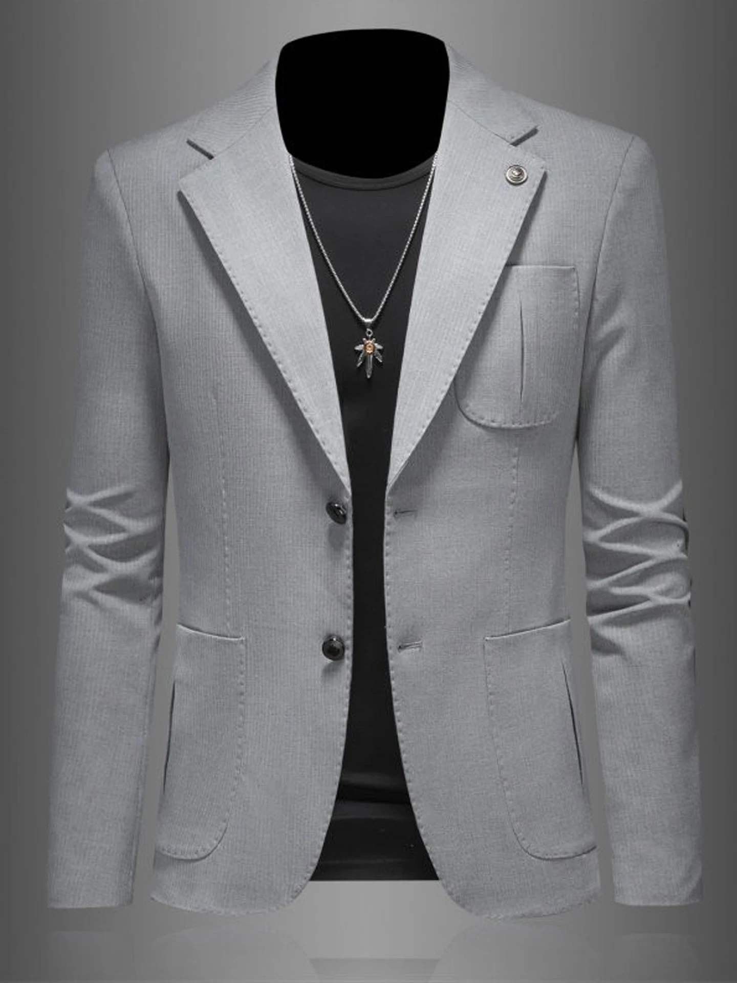 

Мужской повседневный люксовый костюм-пиджак: новая модная городская модель из мягкой полиэстеровой смеси, с длинным рукавом, однобортный, весна-осень