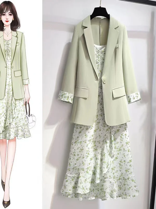 

plus Size Women's Suiting Dress Set 300 Pounds Thin Long Sleeve Coat Dress Two-Piece Set Autumn New Style Korean Loose Fit Hi...
