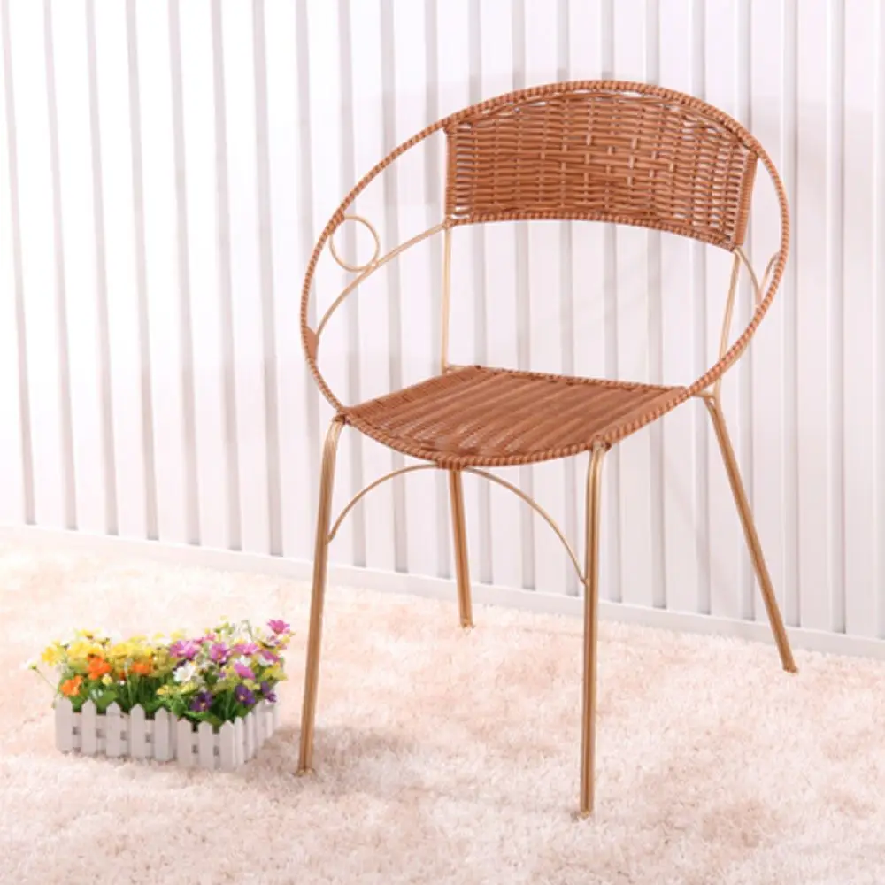 Simple Rattan Weaving Backrest Chair Lightweight Wicker Seat Stool For Home Living Room Patio Garden Tea Time Relax