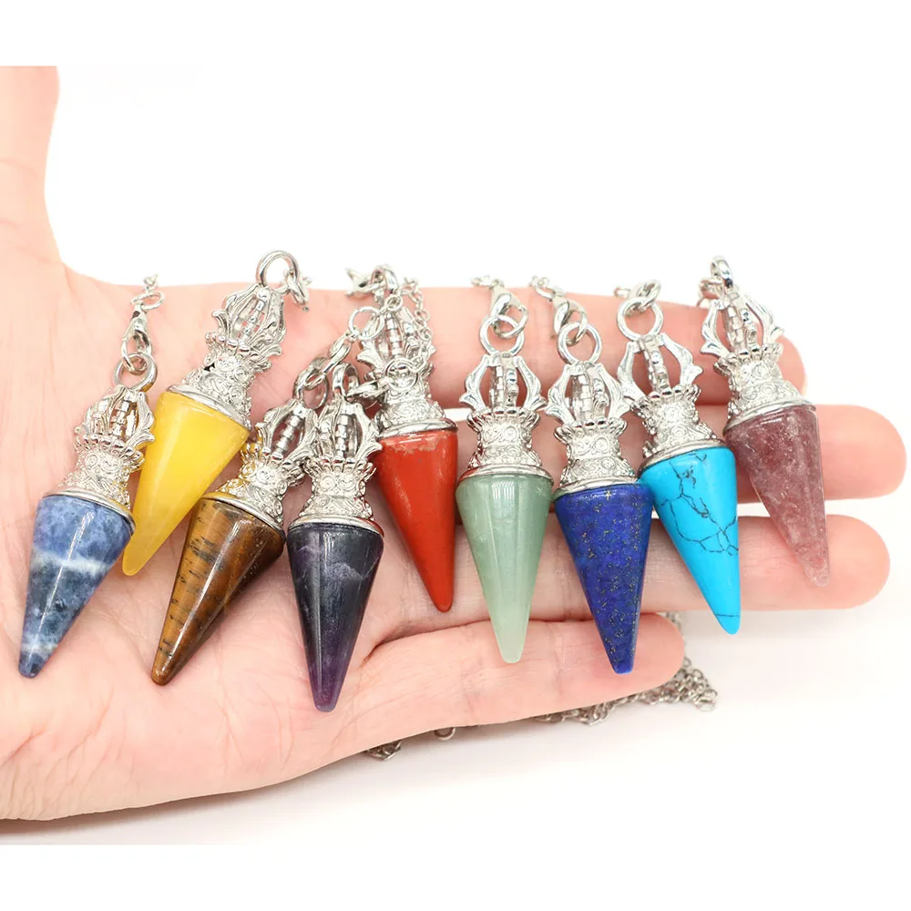 Crystals Divination Pendulums for Dowsing Natural Stone Pendant Amulet Pendulum Divination Pendulos Necklaces Jewelry Gifts