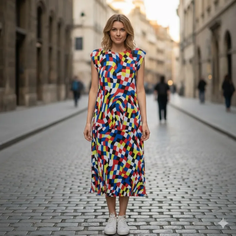 

Miyake Pleated Skirt Set Plisse 2026 Printed T-Shirt Summer New Fashion Design Set Slim Top Irregular Set Skirt Women Clothing