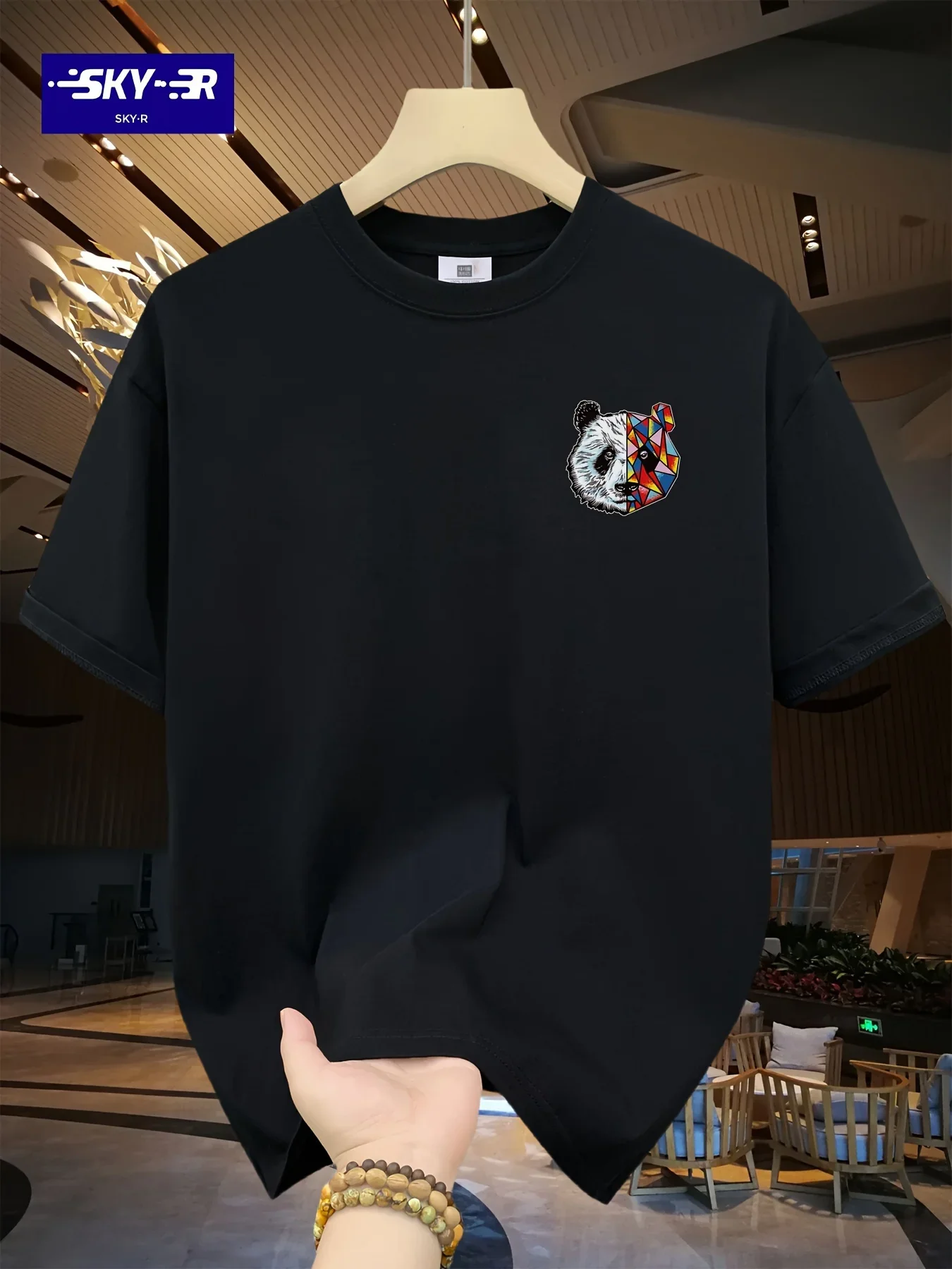 Men's Summer 100% Cotton Cute Panda Print Fashion Casual Sporty Loose Crew Neck Short Sleeve T-Shirt Holiday Gift