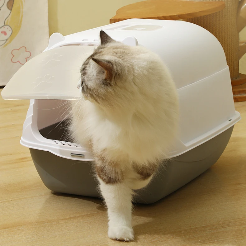 Durable Portable Hooded Cat Litter Box Deep Loo with Scoop Two Way Movable Door Kitty Litter Tray Enclosed Cat Toilet