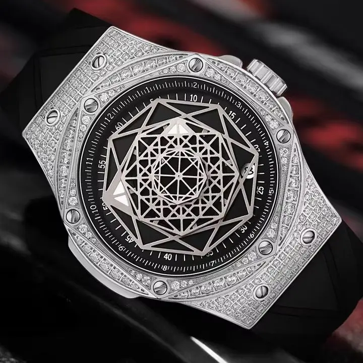 HANBORO Men Automatic Watch 43mm Mechanical Wristwatch Luminous Waterproof Crystal Bezel Geometry Dial Miyota Mov