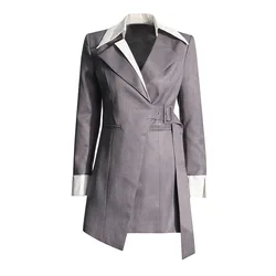 SuperAen Korean Style High Waist Spring 2024 New Design Buckle Placket Contrast Jacket Blazer Women