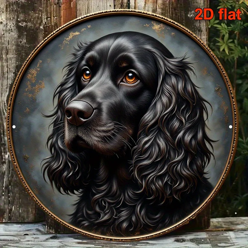 2D Flat, 2D Flat - 1pc 2D Flat Metal Iron Signage Measuring 20.32X20.32cm Featuring a Vintage Black Roosterer Spaniel Portrait w