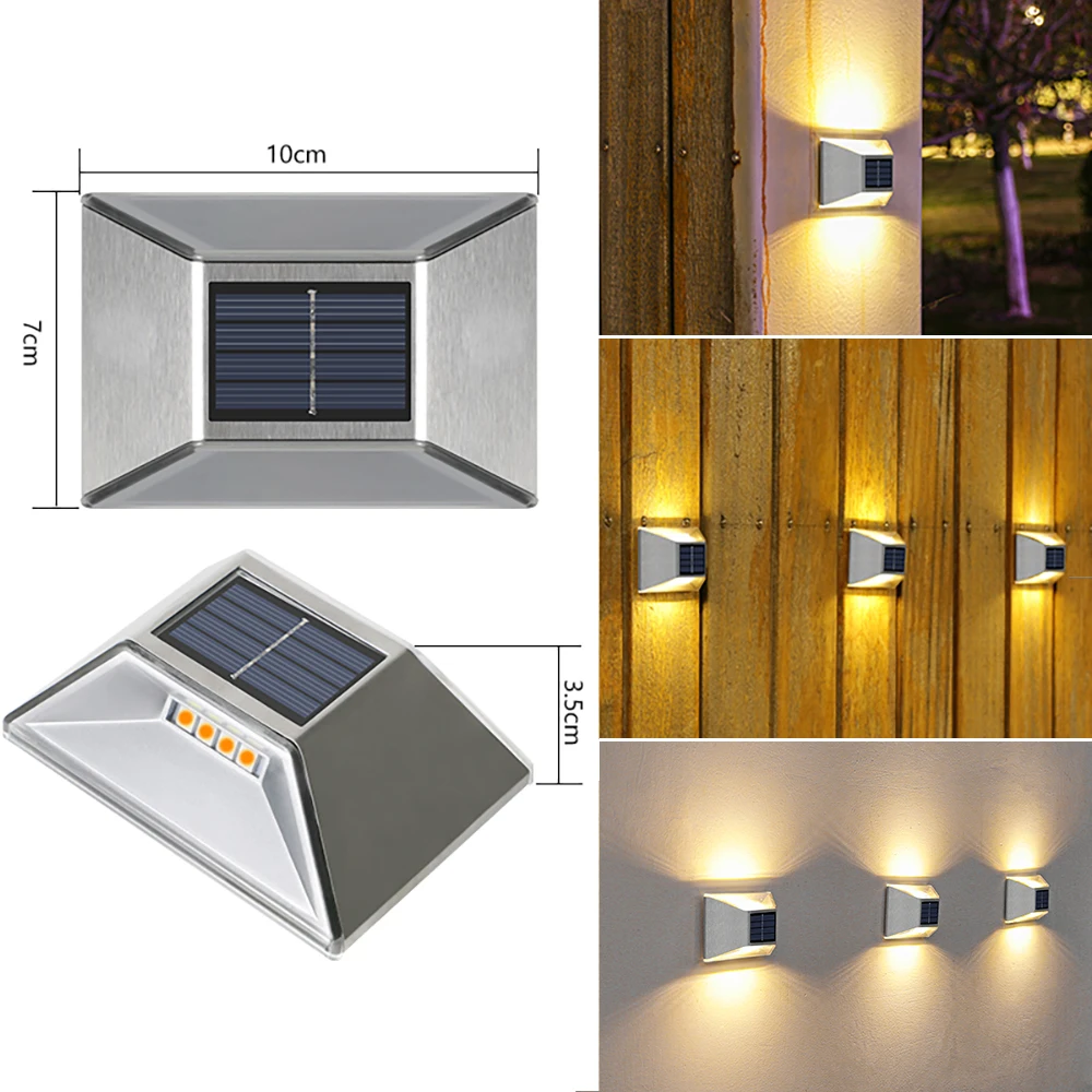 Luces solares blancas cálidas para exteriores para jardín, lámparas de pared impermeables para valla, decoración del hogar, 8LED