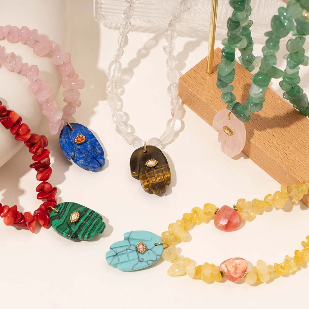 

Irregular Natural Stone Crystal Handmade Beaded Choker Necklaces Colorful Hand Pendant Necklace Boho Summer Women Jewelry Gifts